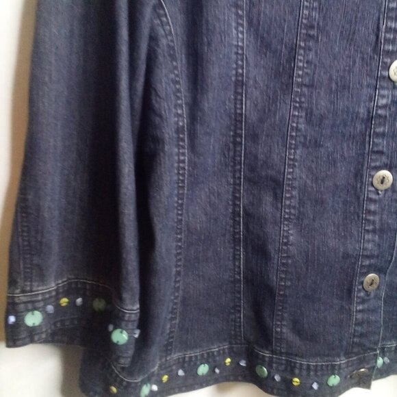Alfred Dunner Jean Jacket 10P 10 Petite Button Up Butterfly Beading Denim Blue - Picture 11 of 15